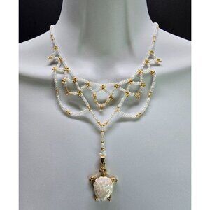 18k Gold Plated Moonstone Peach Champagne Zircon Beaded Necklace Turtle Pendant